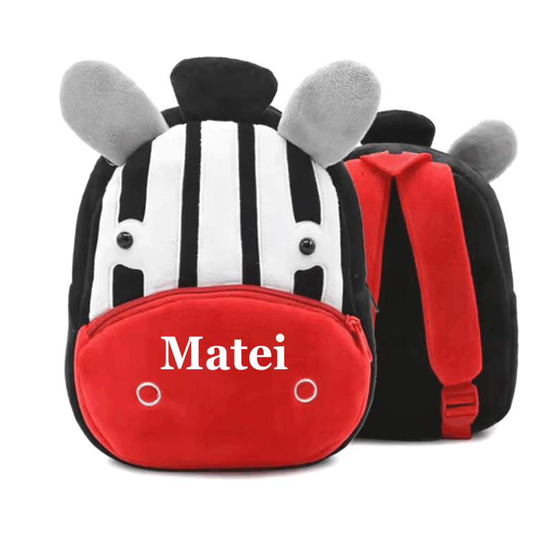 Ghiozdan de plus personalizat cu nume-Model Zebra