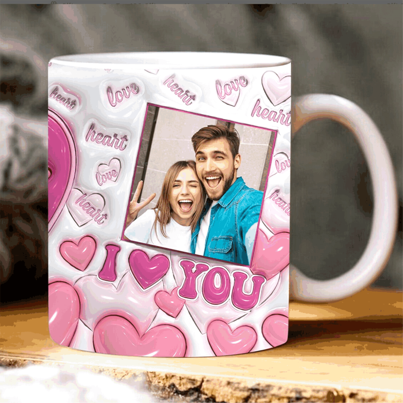 Cană personalizată cu 2 fotografii- Model ” Pink Love ”